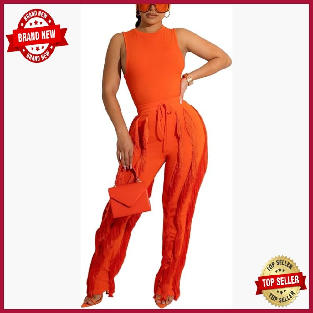 Two Piece Fringe Tassel Pant Set Polyester X-Large Clubwear Party Outfit